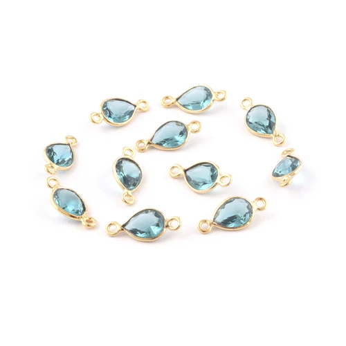 Wholesale jewelry making supply swiss blue quartz connector checker cut brass gold plated diy double bail pear shape connectors