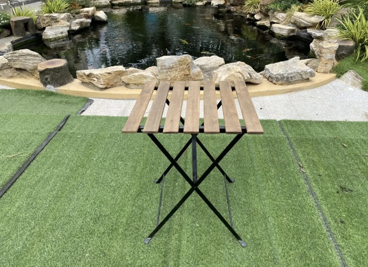 SET ACACIA WOOD COMBINED WITH STEEL FRAME TABLE AND CHAIR Furniture Garden Cheap Price customized Hot Set Manufacturer Vietnam