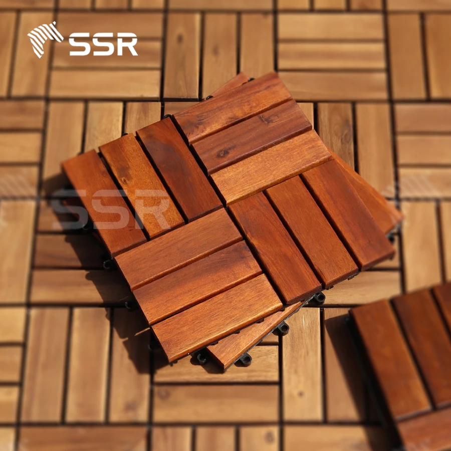 SSR VINA - acacia wood decking tiles -  interlocking deck tiles for indoor and outdoor spaces made from acacia wood