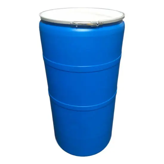 77 Gallon Blue Plastic Drum, Cover w/Lever Lock Ring Closure