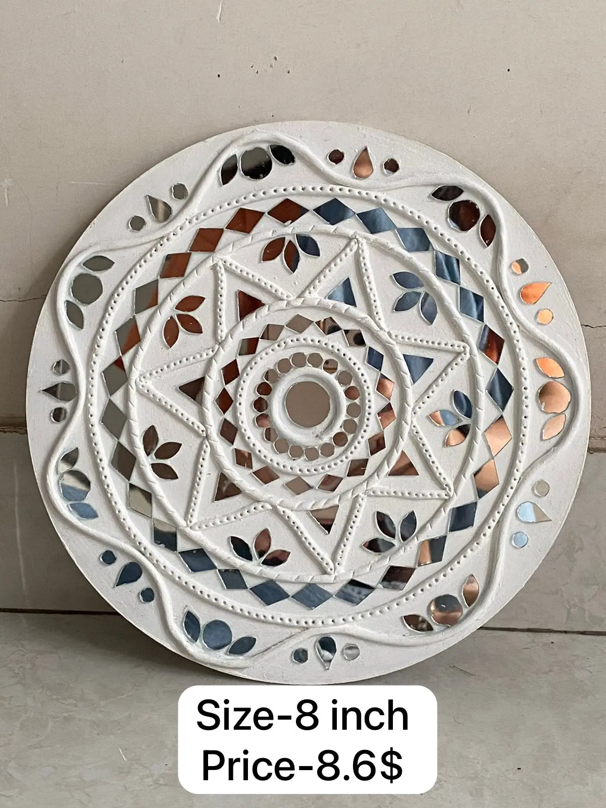 Mud Wall Mirror Art White color Indian Supplier Wall Hanging Decoration