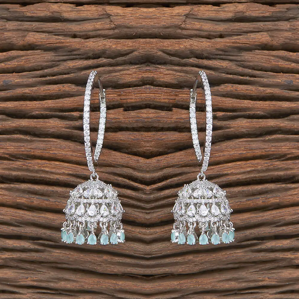 Rhodium Plated Cubic Zirconia Jhumki Style Bali With Cz Earring Available at Reasonable Price