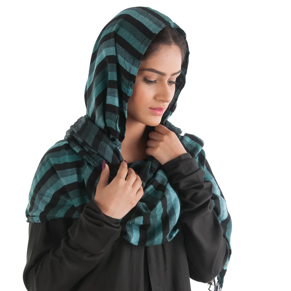 Best Selling Fine Quality Wool Stripe Pattern Full Length Blue Black Scarf for Females available at Reasonable Price