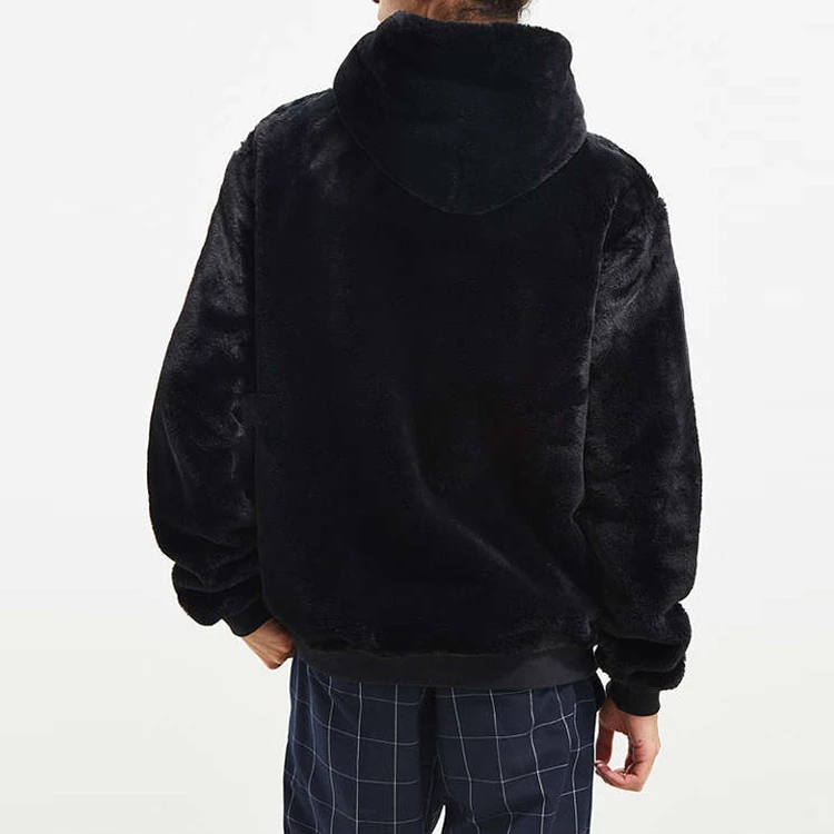 Plain Plus Size Mens Hoodies & Sweatshirts Winter Fashion Black Sherpa Fleece Pullover Hoodies Fleece Fabric Comfortable