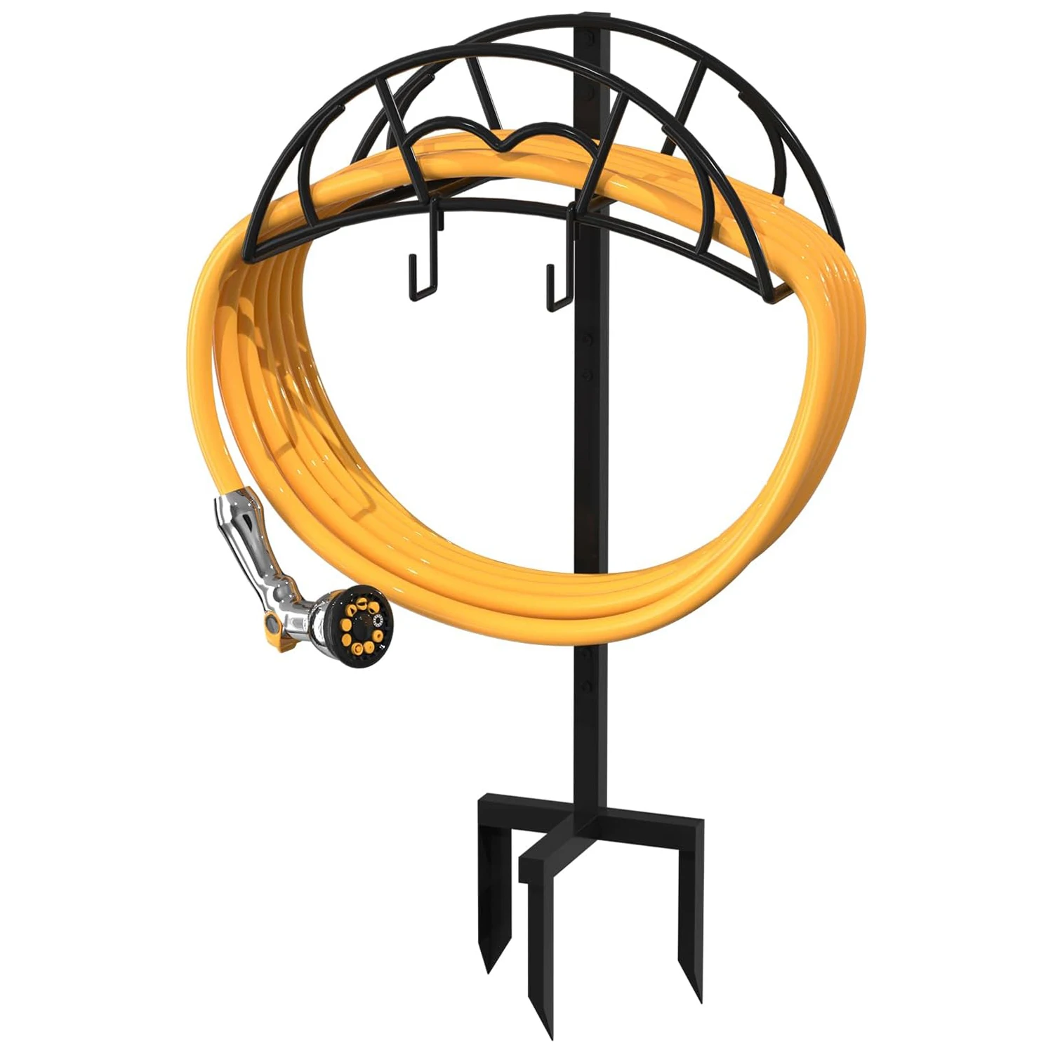 Best Quality Handmade Water Hose Holder & Stand Organizer Black with Prong Base for Lawn/Yard/Garden