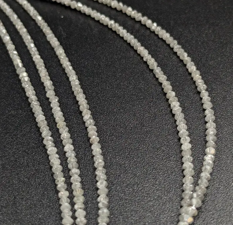 Natural White Diamond Faceted Rondelle Beads 1.8-2.2mm Conflict Free Diamond Jewelry Making Beads Strands In Wholesale Bulk Rate