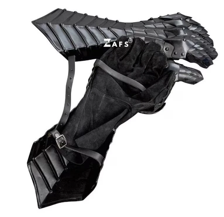 Medieval Blackened Mild Steel Gauntlets with Leather Gloves Cosplay Magnesia Crafts Handmade