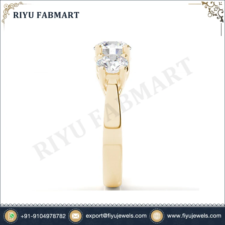 Beautiful Design 18k Gold Round Brilliant Cut Diamond Three Stone Ring Real White Diamond Ring with Freshwater Pearl