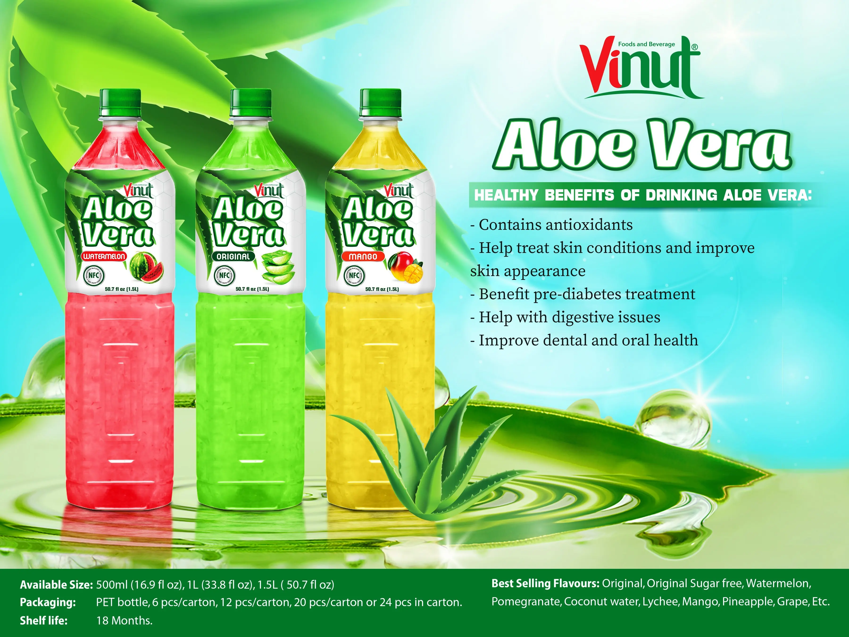 Original Aloe Vera Juice Drink 1500ml VINUT Brand Wholesaler Distributor Free Sample Free Design Fast Delivery