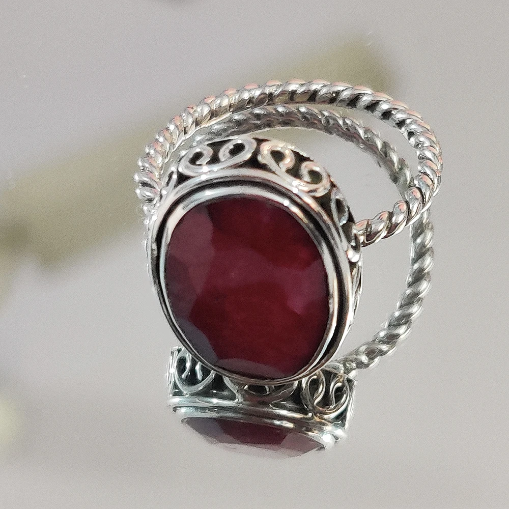 Hot Selling Natural Ruby Gemstone Oval Ring 925 Sterling Silver Ring, Wholesale Bulk, Ruby Gemstone Ring
