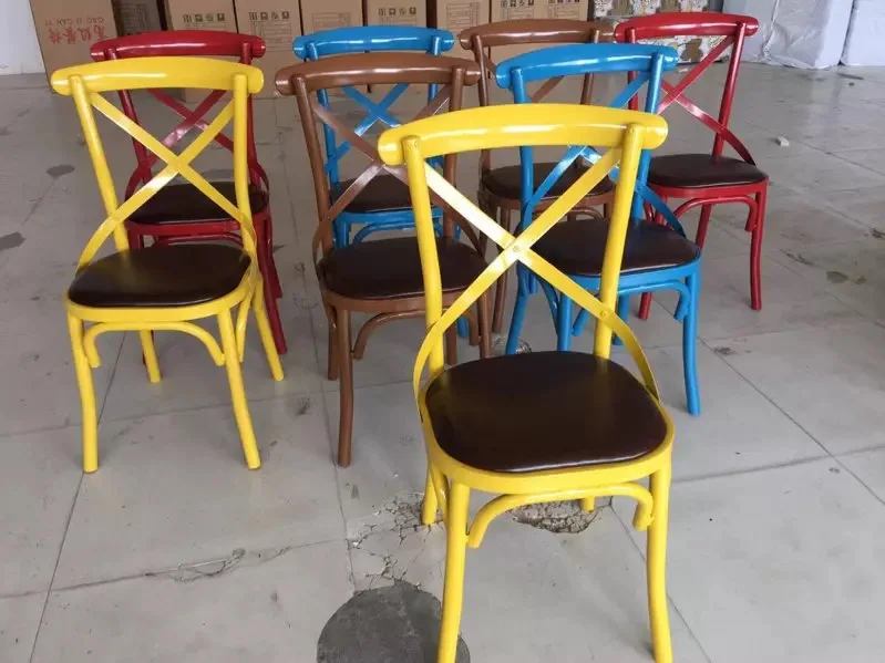 Classical-style Metal Leather Dining Chair with Metal Backrest