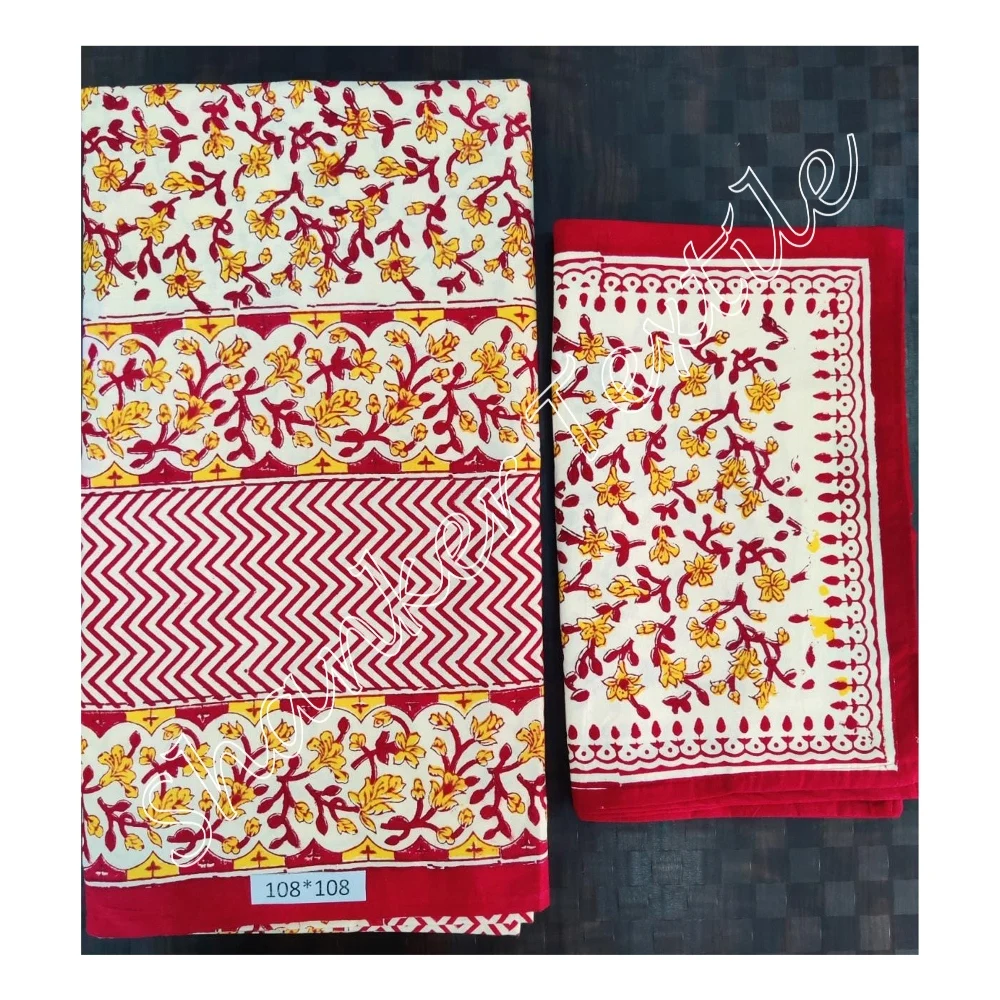 Beautiful Handcrafted Indian Cotton Fabric Bedding 3 Pcs King Size Sheet with Pillow Cover New Print for Home and Hotel Use