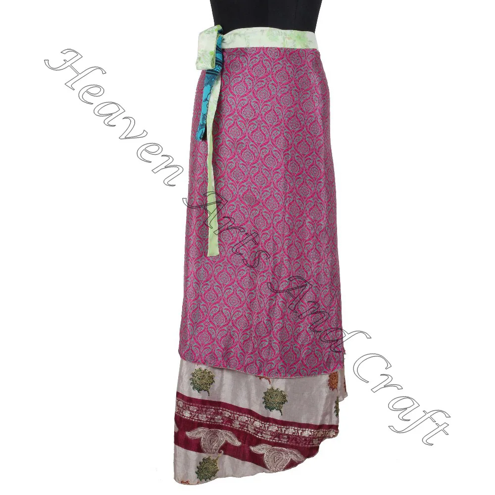 Boho New Fashion Women Summer Dress Wrap Skirt recycled silk saris sarongs skirts flex-wraps skirts online indian print sari