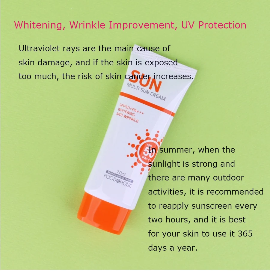FoodAHolic Muti Sun Cream SPF50+ PA+++ Korea Sun Block Skin Care 70ml UV Protection