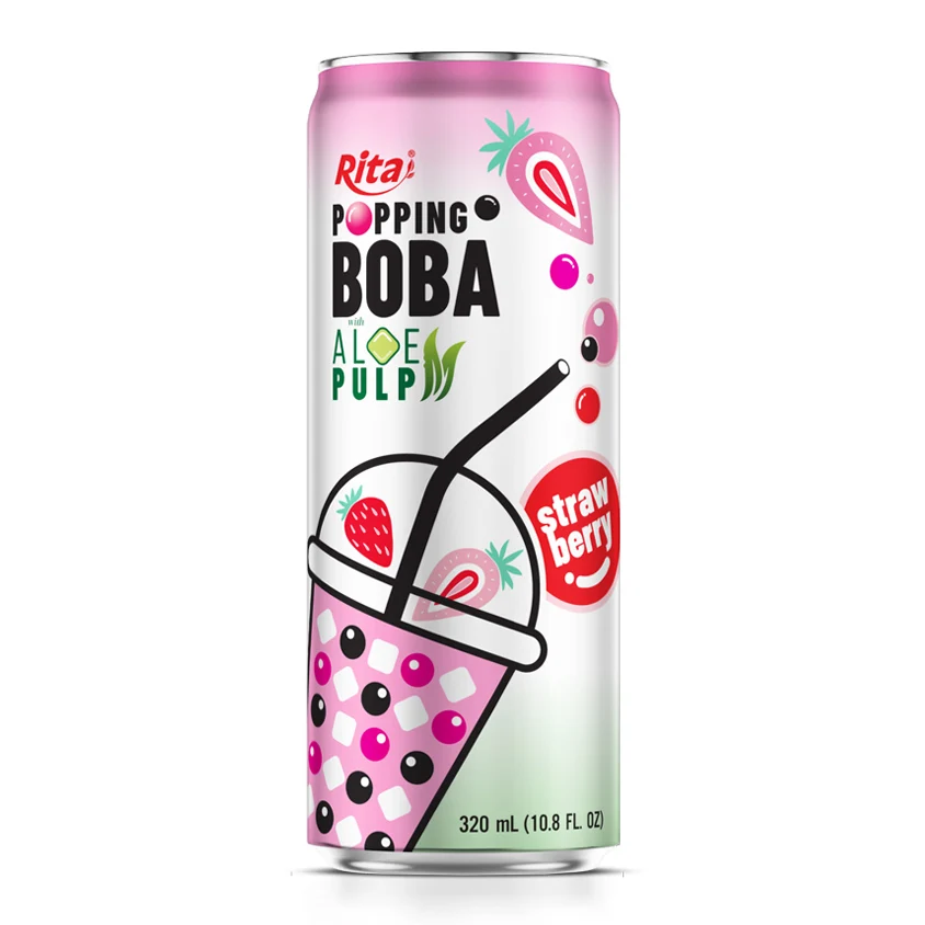 Factory Direct 320ml Cans Hot Selling Popping Boba With Aloe Vera Pulp and Strawberry Flavored Popping Boba Bursting Boba Fruit