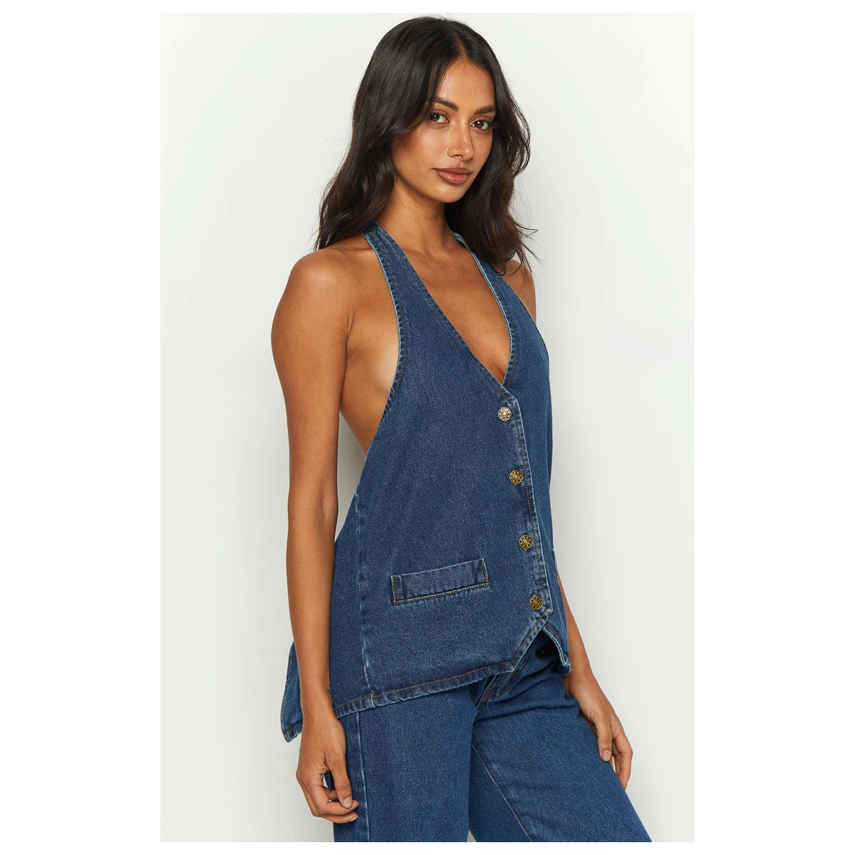 Women Backless Vest Tops Open Back Knotted Crop classic denim vest backless adjustable back strap jeans sleeveless cotton jeans