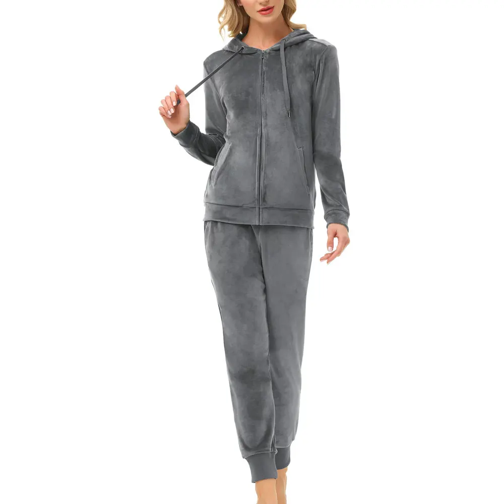 High Quality Zipper Velour Tracksuits Custom Logo Latest Style Top List Custom Design Women Velour Tracksuit