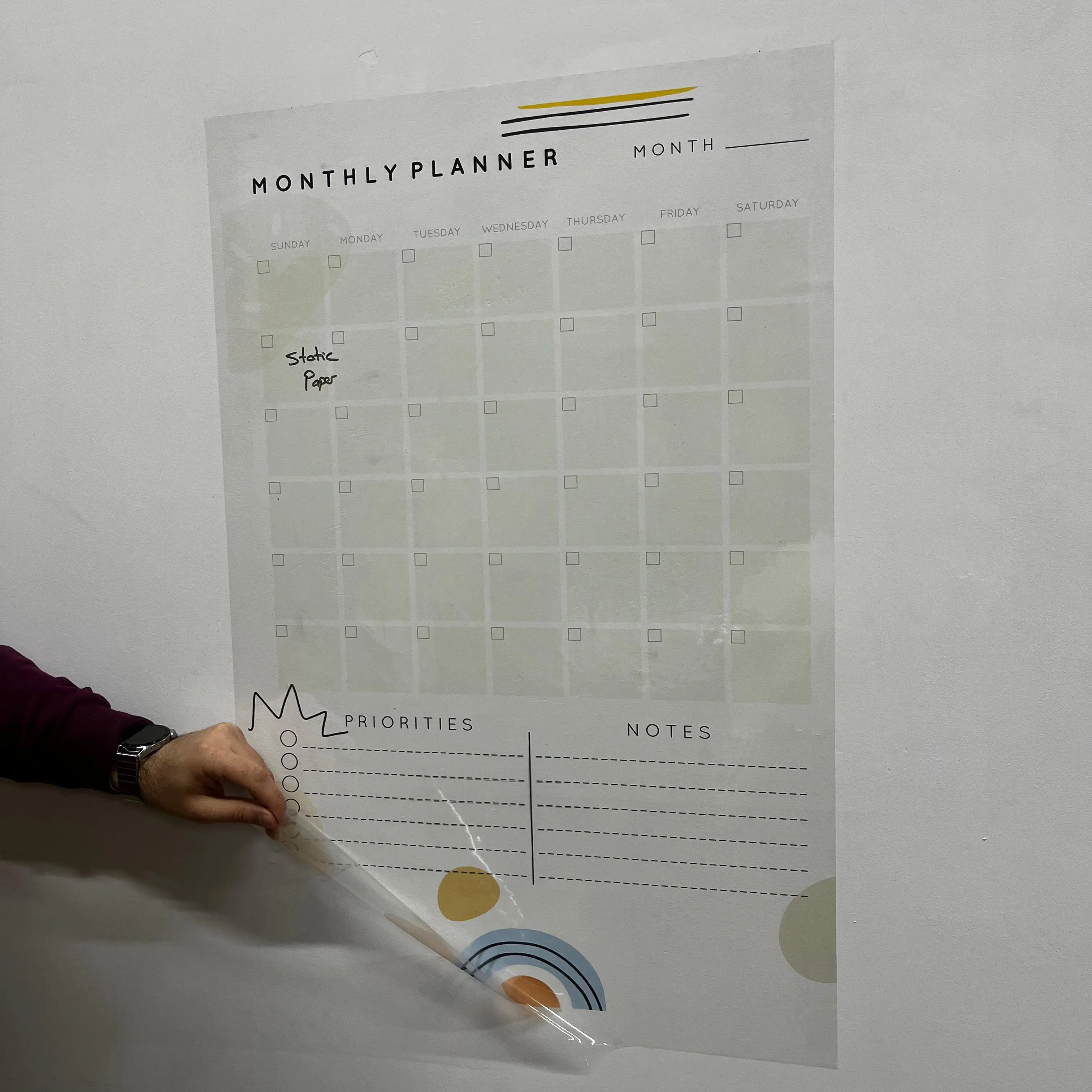 Reusable Monthly Planner Organizer Model-17 Durable Polystyrene Material Dry-Erase Whiteboard Surface Static Electricity Holding