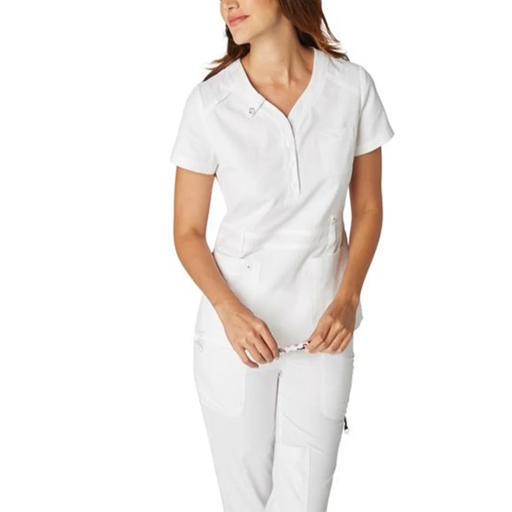 Custom Logo Scrub Suit For Women Short Sleeve Top Joggers White Scrubs Sets Wholesale Designer Medical Scrubs Uniform