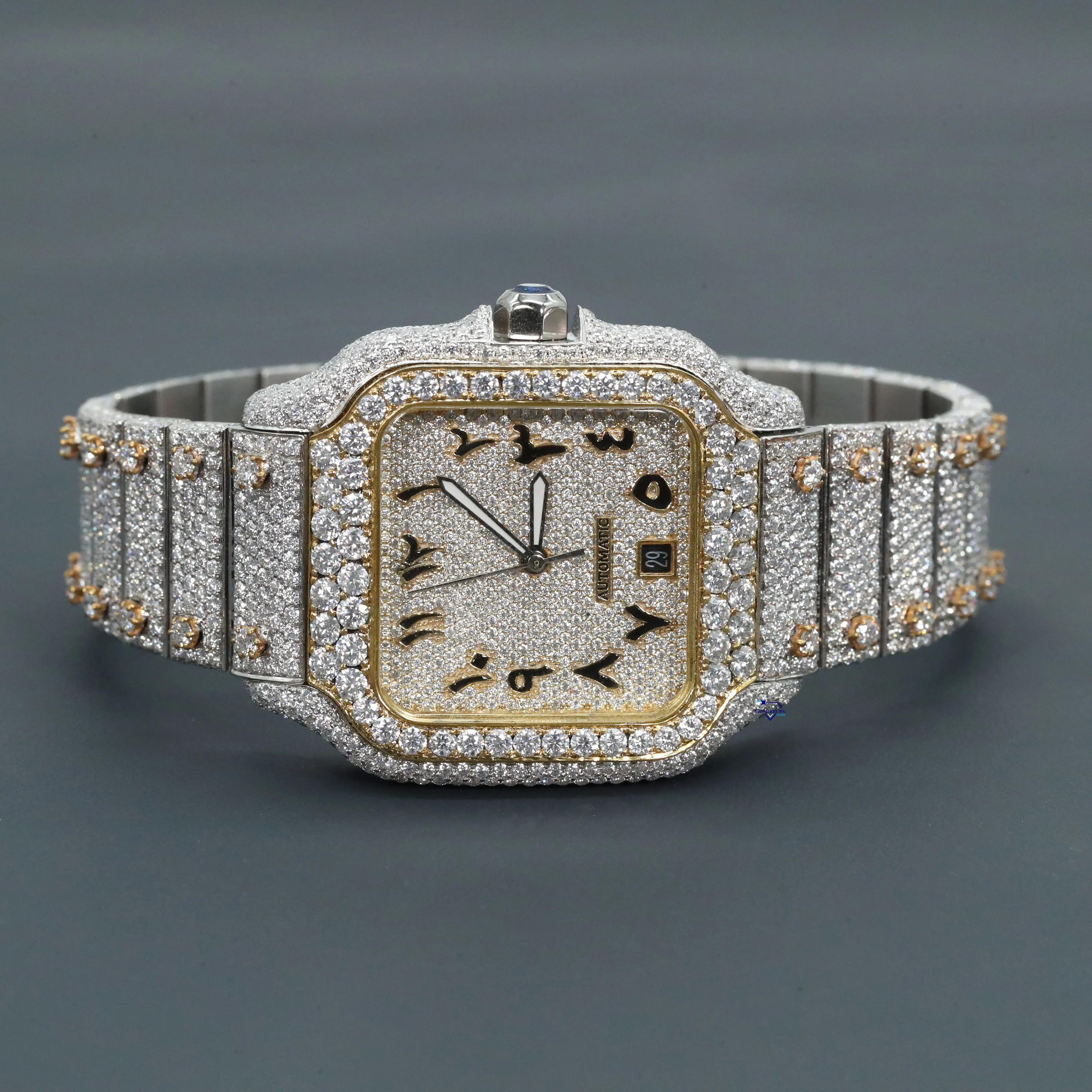 Fashion top brand luxury bling mechanical square shape men lab grown hip hop stainless steel full diamond iced out wrist watch