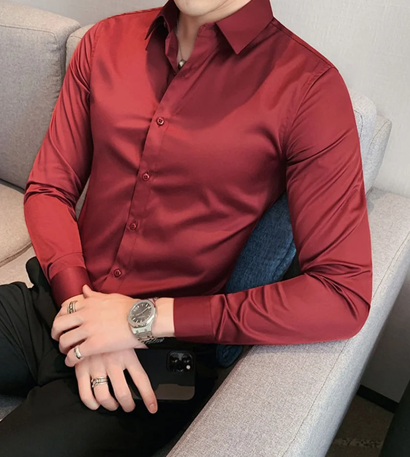 Mens Long Sleeves Shirts top trending silk made smooth Business Work Formal Dress Shirts 100% Cotton Men Custom dress shirt