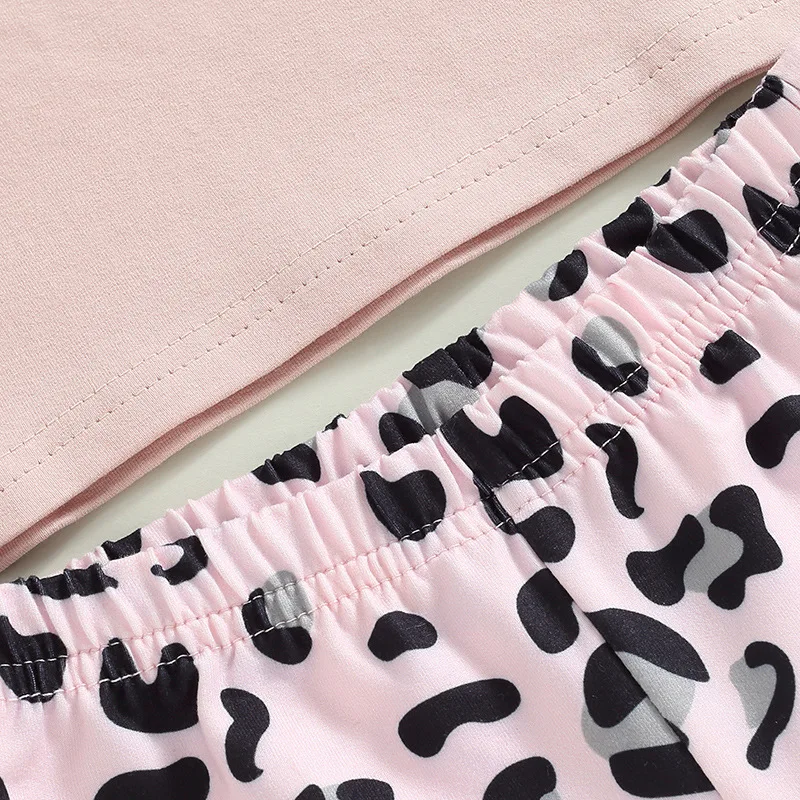 Girl Boutique Clothing Sets Letter T-Shirt Leopard Flare Pants Kid For Summer Outfits Wholesale Baby Suit