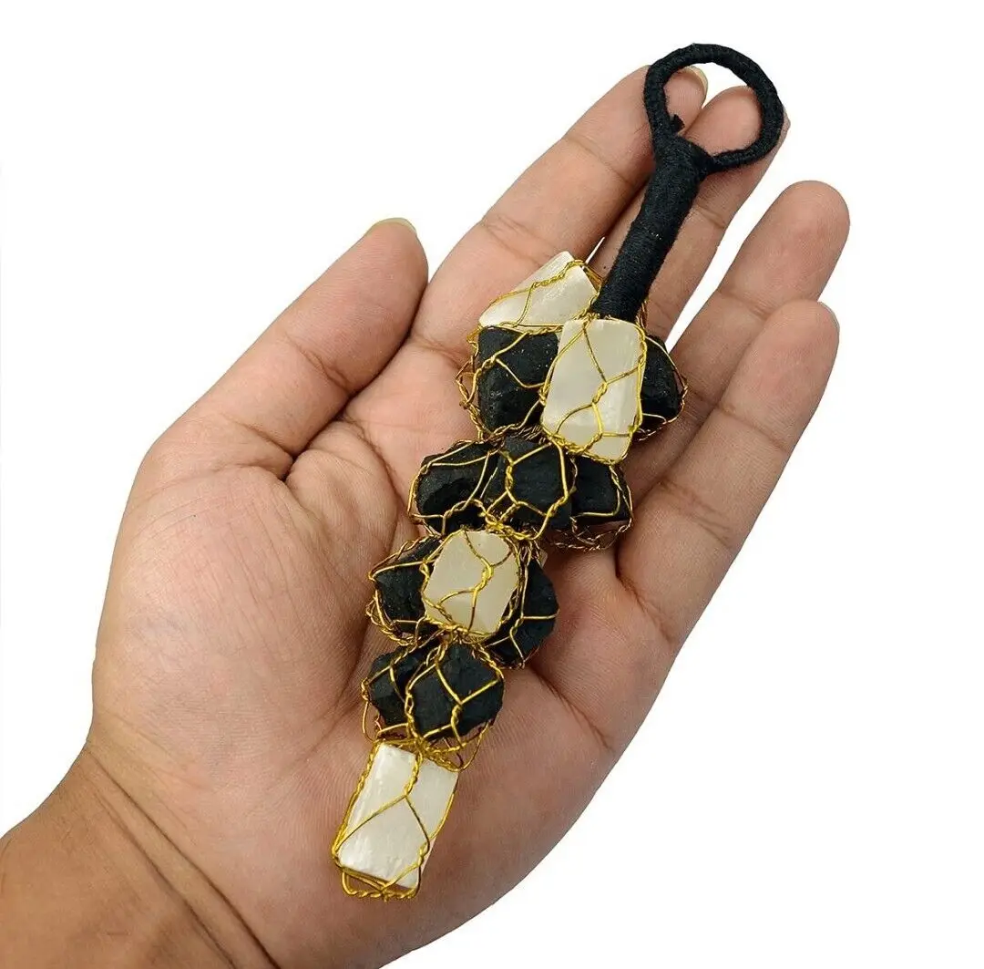 Natural Healing Stone Selenite & Black Tourmaline Raw Stone Car Hanging Buy Online