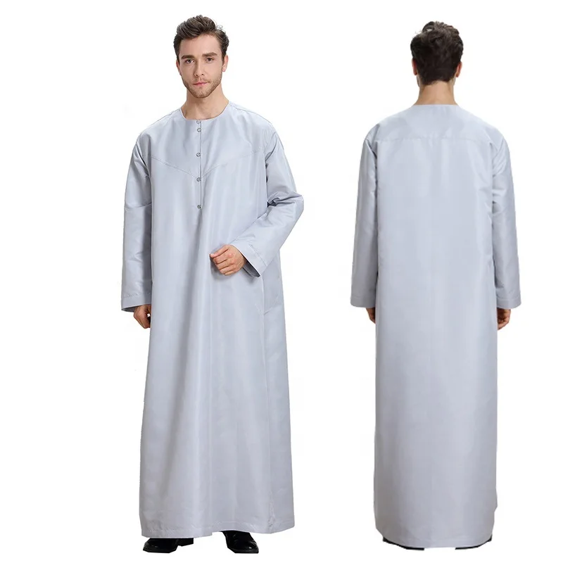 Premium quality New Design Casual Muslim Arabian o neck loose sleeves Robe Long Sleeve Thobe Wholesale Jubba For Men white dyed