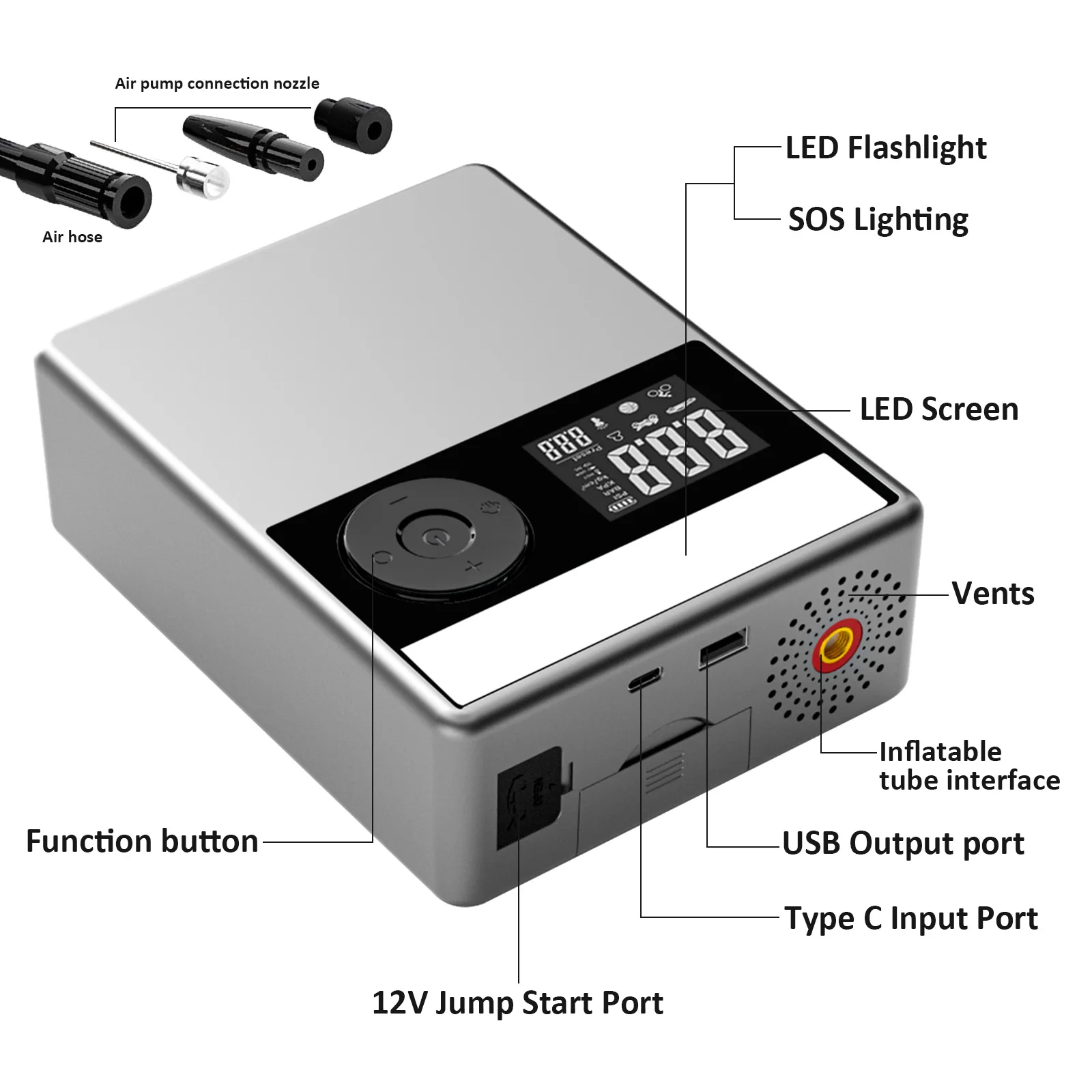 jumpstarter arrancador de coche portatil bateria power bank portable car battery charger jump starter with air compressor