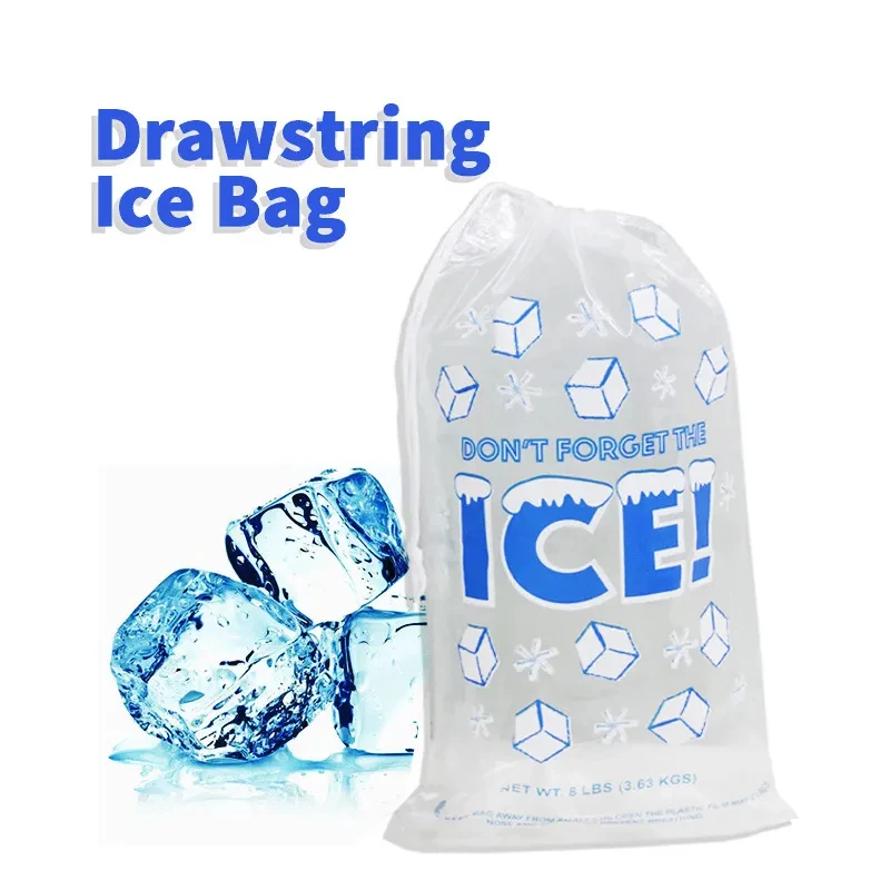custom logo high quality food grade Ice Storage DrawString bags clear poly plastic ice cubes bags