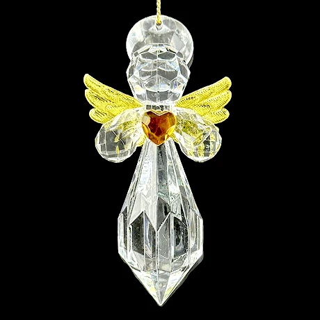 Рождественское Новогоднее украшение прозрачный золотой акриловый Ангел с бриллиантовым декоративным украшением