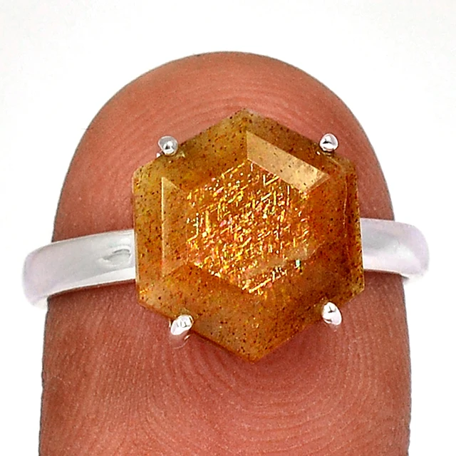 Fashionable Boho 925 Sterling Silver & 14K Gold Ring with High Quality Golden Sunstone Hot Fashion Jewelry for Women Men Girls