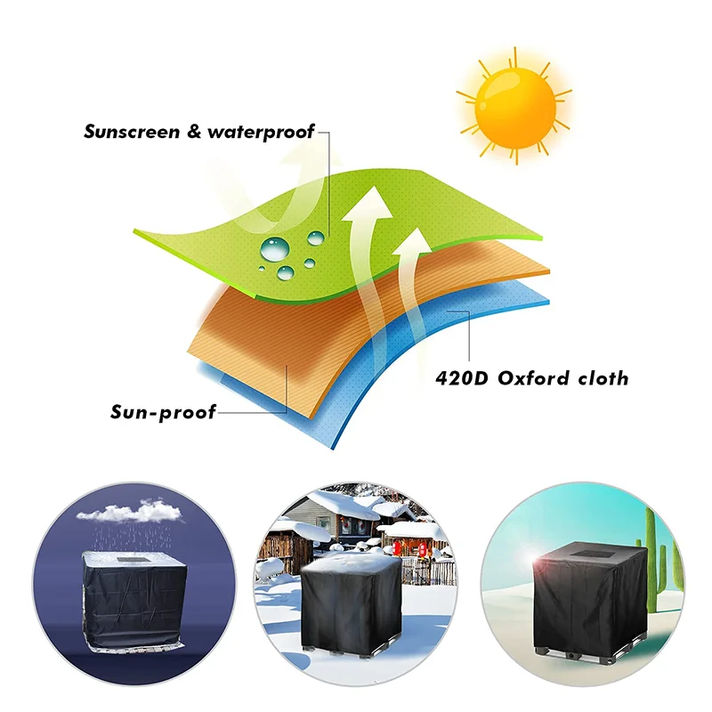 275 Gallon Tote Sunshade Water Proof Protective Hood 1000 L Garden Water Tank Black