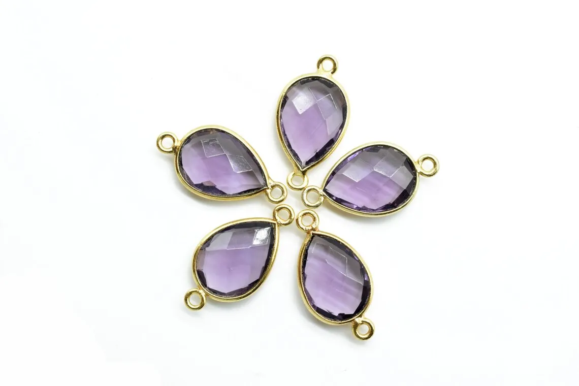 Fashion pear natural amethyst silver plated connectors Birthstone For Jewelry Making Fine Jewelry Pendants & Charms