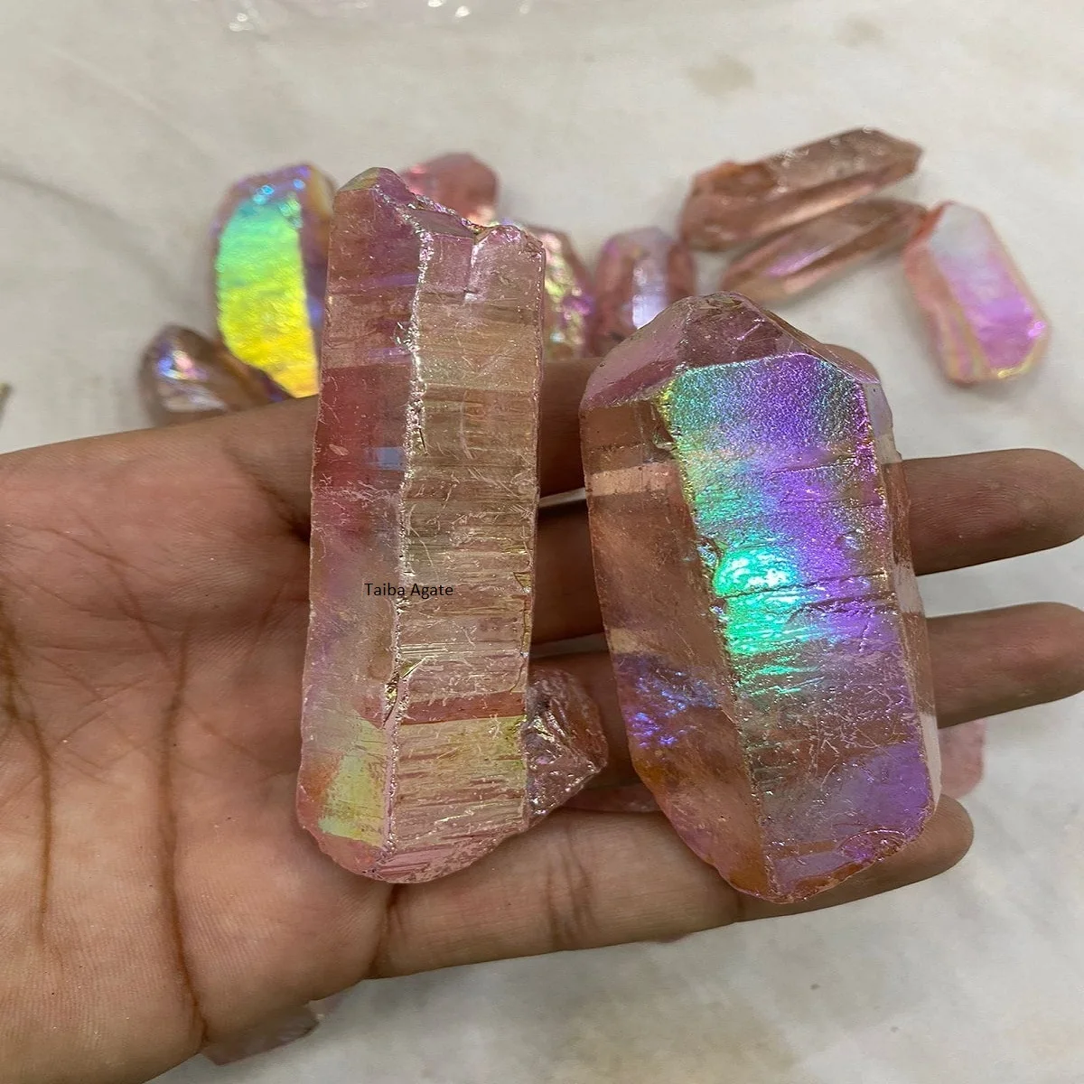 Wholesale natural crystal Aura quartz point:angle aura  raw quartz:healing crystal stone:titanium aura quartz:crysal:decoration