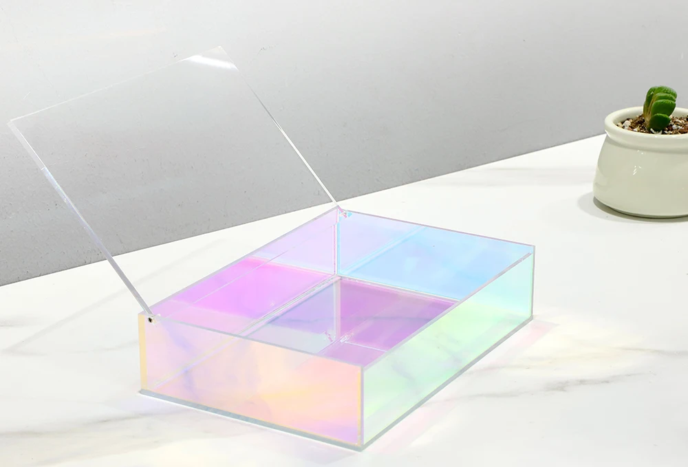 Clear Square Cube Small Acrylic Gift Box Acrylic Iridescent Rainbow Storage Acrylic Organizer Box