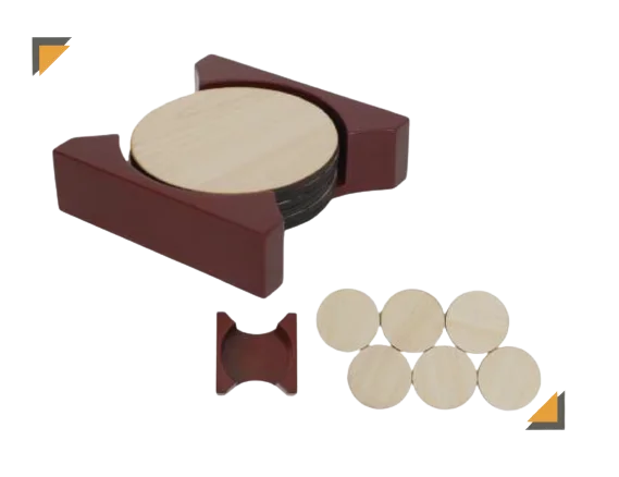 Wholesale Premium Pine Wooden Handcrafted Coasters Set for Coffee Table Tea Cup Stand Coasters with Wooden Coaster Holder