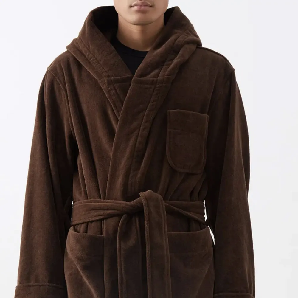 Hooded Bathrobe Cotton-Terry Hooded Dress Coat Bathrobe Coat Parka Spa hotel luxury night wear bath robe for couples