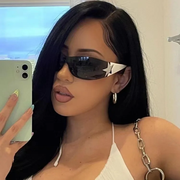 Fashion Designer Y2K Star Sports Sunglasses Outdoor One-Piece Lens Rimless Sunglasses Personality Eyewear Women and Men