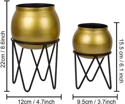 New Metal Floor Plant Pot Set of 3 Ideal for Indoor Outdoor Home Decor Round Planter with Metal Plant Stand (Gold