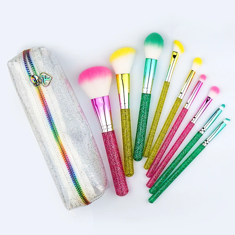 Wholesale High Quality 9Pcs Color Makeup Make Up Brush Set Custom Diamond Glitter Bling Crystal Handle Makeup Brush