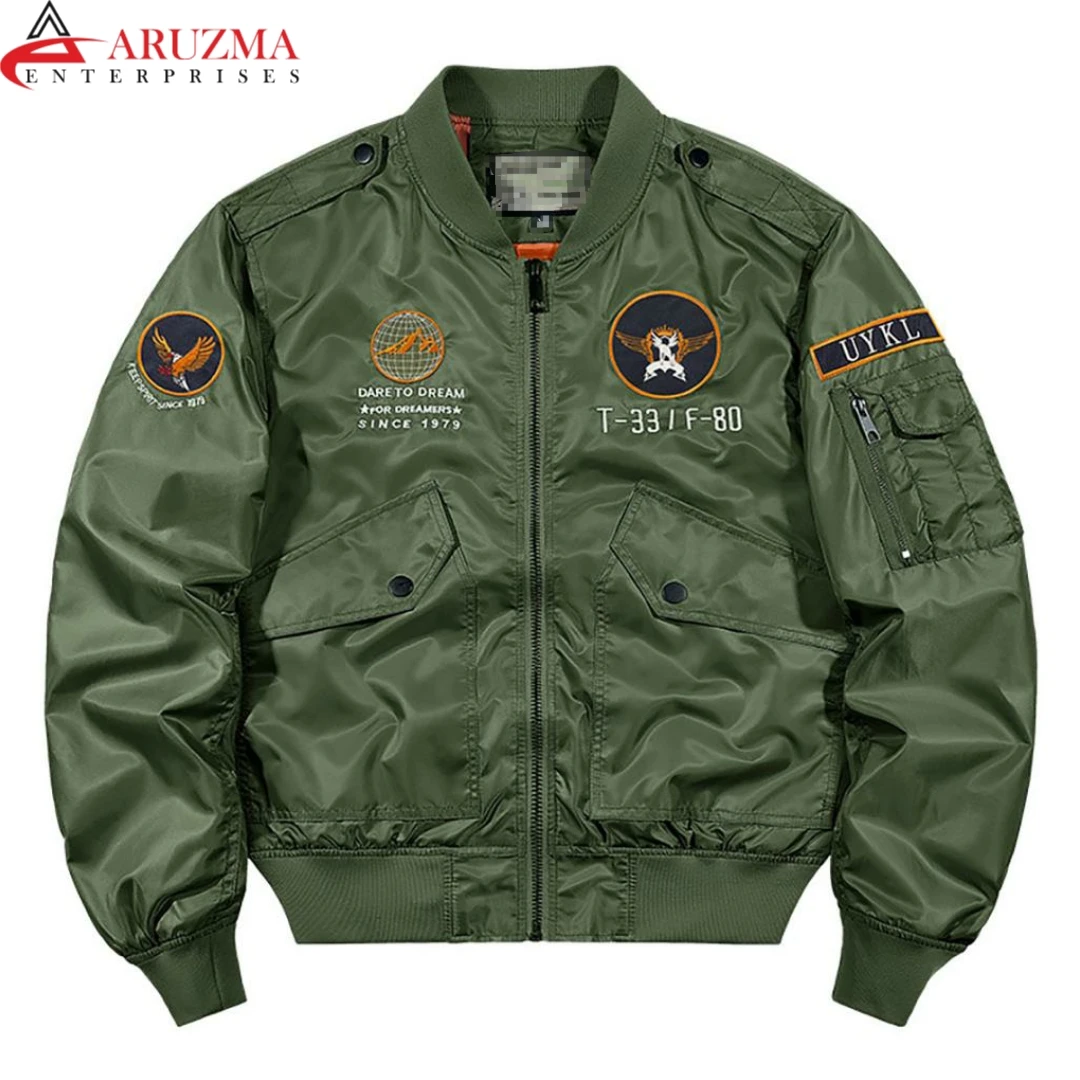 Wholesale Clothing Custom Mens Waterproof Hip Hop Windproof Jacket Cheap Price Soft Black Red OEM Pockets OEM Logo Pilot Jacket