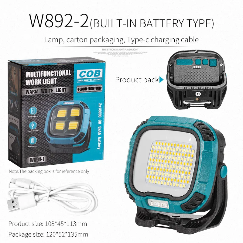 LED Work Light Rechargeable COB 360 Foldable Flood Work Light for Outdoor Camping Emergency Car Repairing and