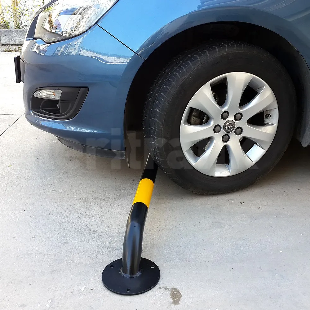 Durable Sturdy Metal Wheel Guide (Black-Yellow) Pipe Type Car stopper PL-07-150-SH 200 x 13 x 4 cm Wheel Stopper Parking Curb