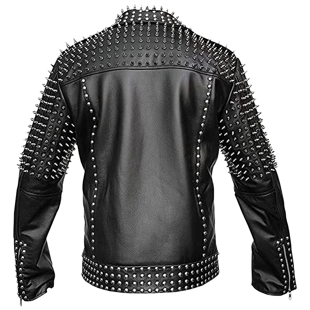 Wholesale new arrival winter season custom made spike studded rock star punk style leather jacket