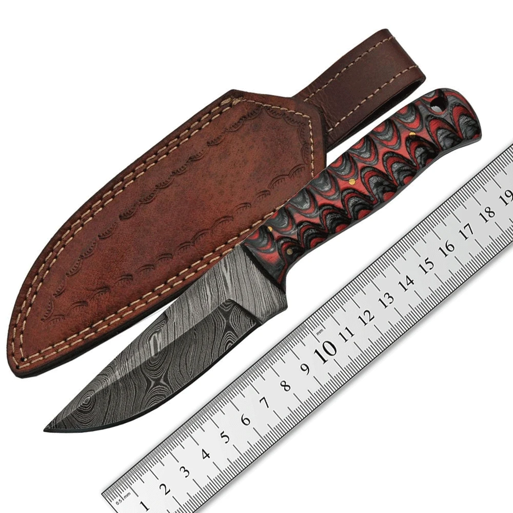 New arrival Custom Handmade Damascus Steel Fixed Blade Outdoor Camping Knife with Leather Sheath Perfect Outdoor Hunting Knives