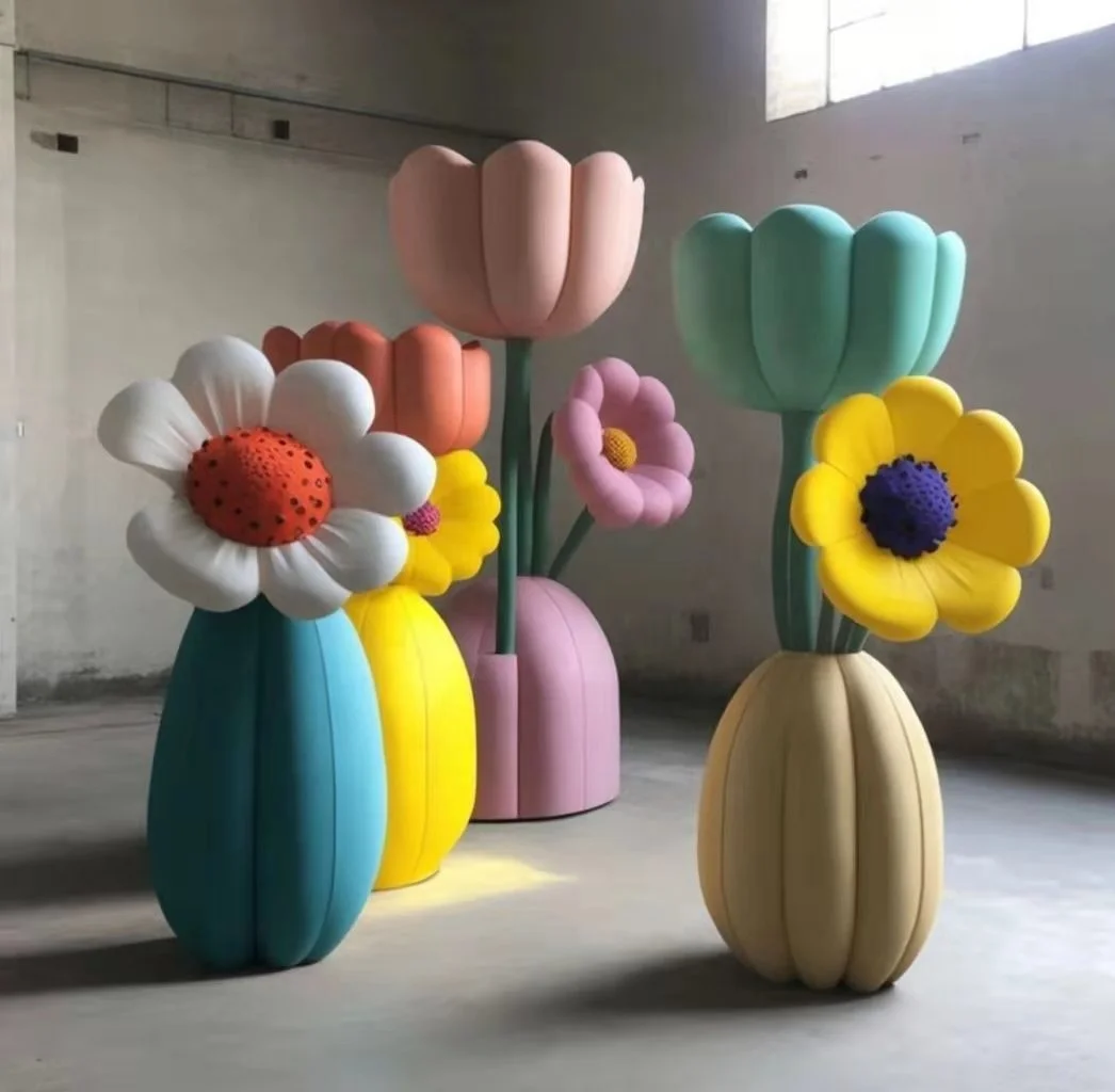 Hot sale custom handmade craft mall window display colorful artificial flowers statue indoor home decoration art sculpture