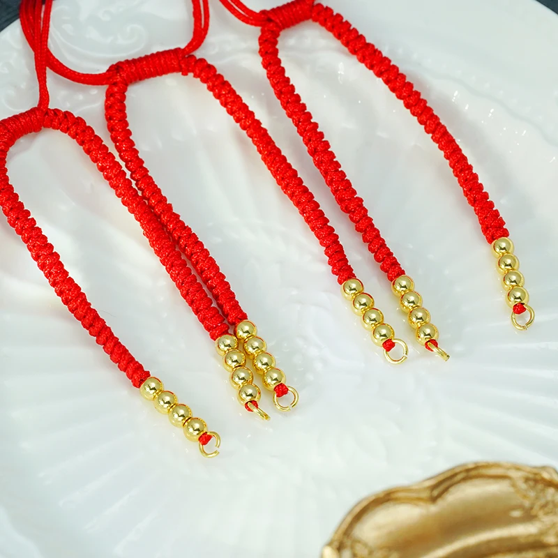 Handmade Braided Red Thread String Bracelet Gold Plated Lucky Adjustable Anklet Rope Cord String Bracelet For Diy Jewelry Making