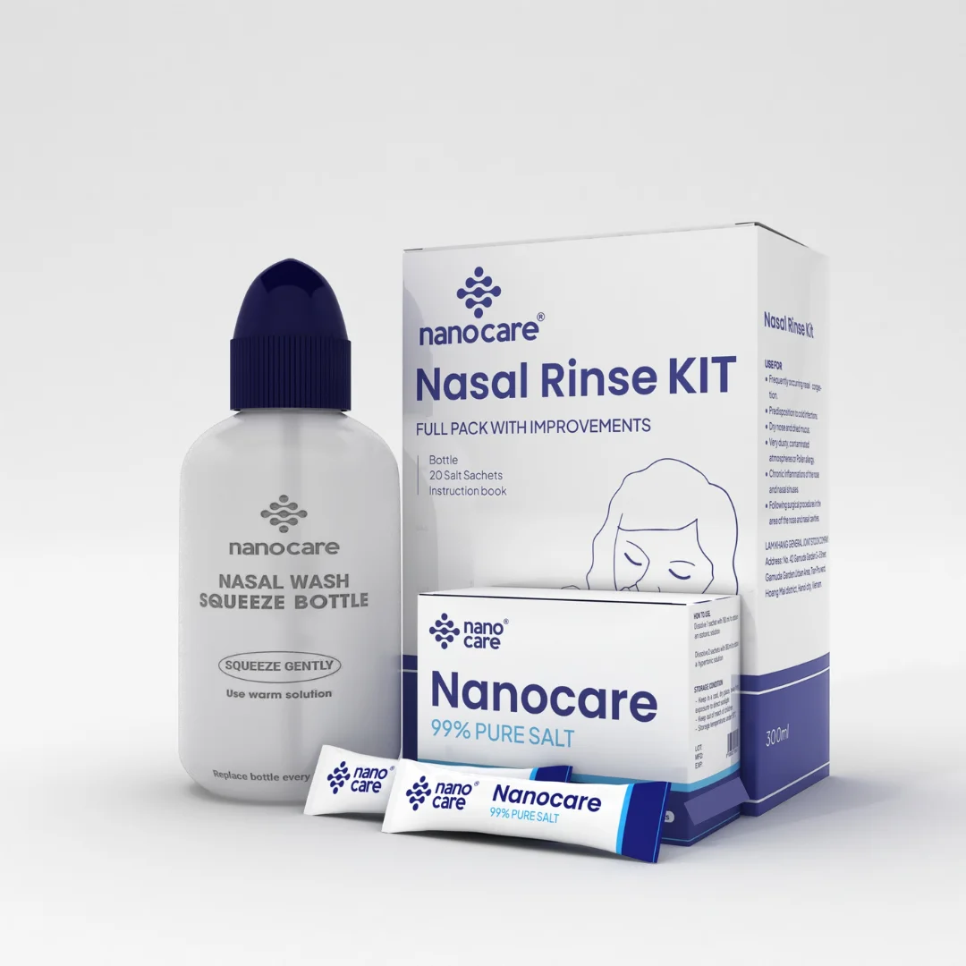 2024 New Convenient Nanocare Sinus Rinse Kit Regular Size Includes Rinse Bottle 20 Sachets for Nasal Congestion Inhaler Tubes