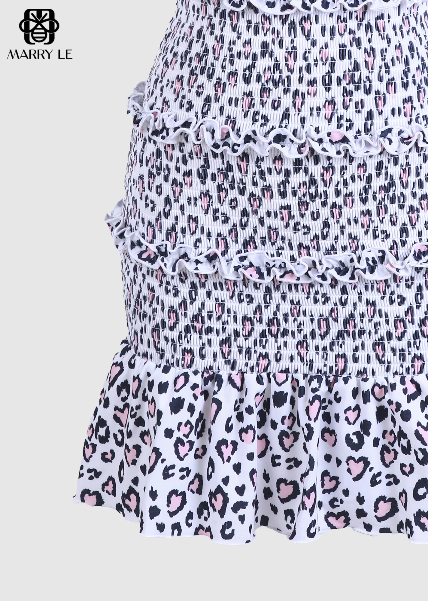 FUNKY LEOPARD ADJUSTABLE STRAP SHIRRED BODYCON DRESS WITH RUFFLE - MD03